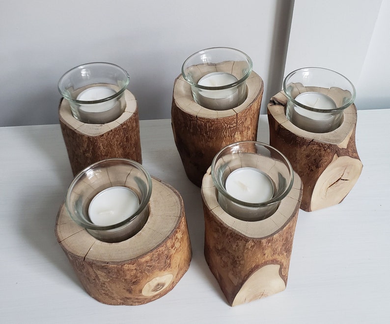 Wood Log Candle Set Rustic Fire Place Mantel Centerpieceset Etsy