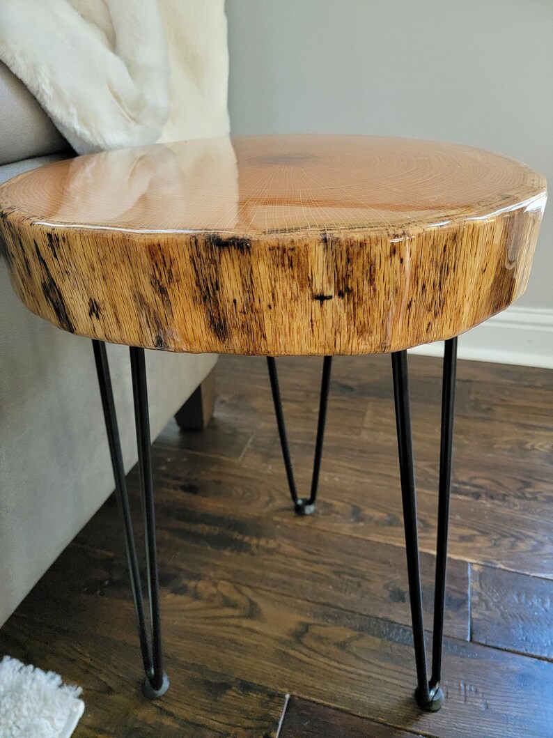 Wood Slice End Table Live Edge Wood End Table Hairpin Legs Etsy