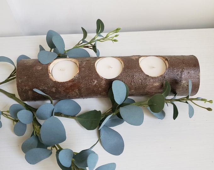 Wood Log Candle Holder 3 Votive Candle Holder Centerpiece Etsy