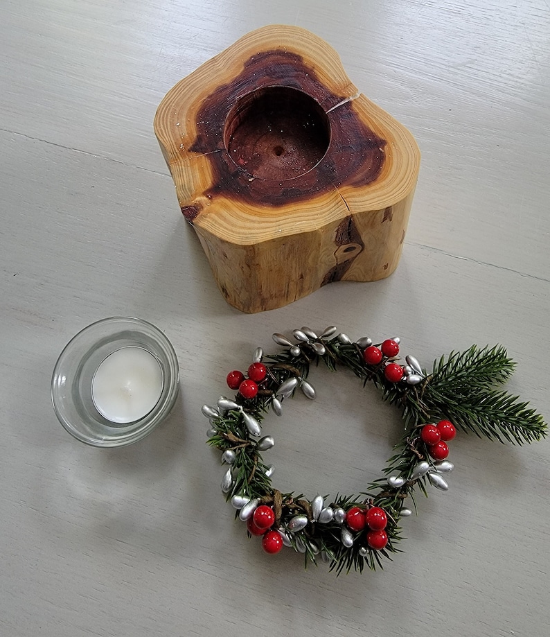 Christmas Cedar Log Candle Holder Wood Candle Holder With Etsy