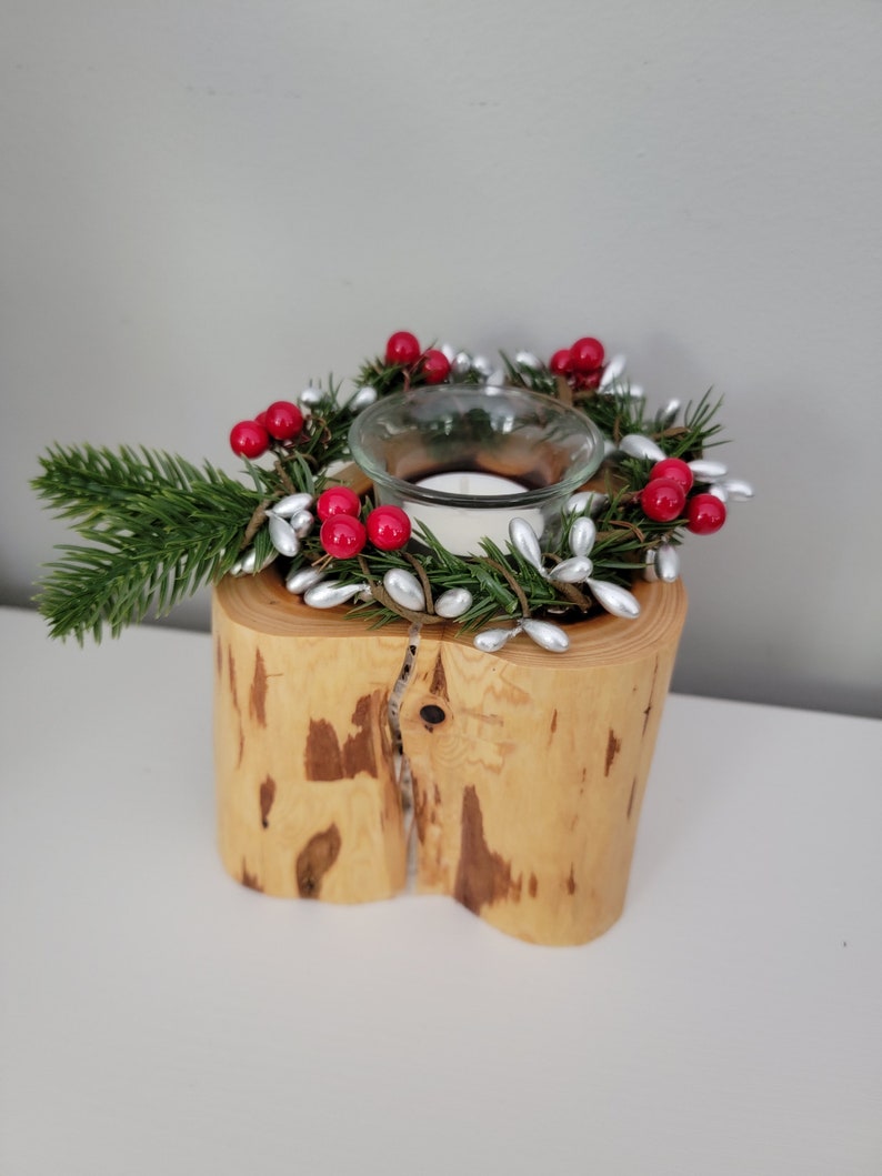 Christmas Cedar Log Candle Holder Wood Candle Holder With Etsy