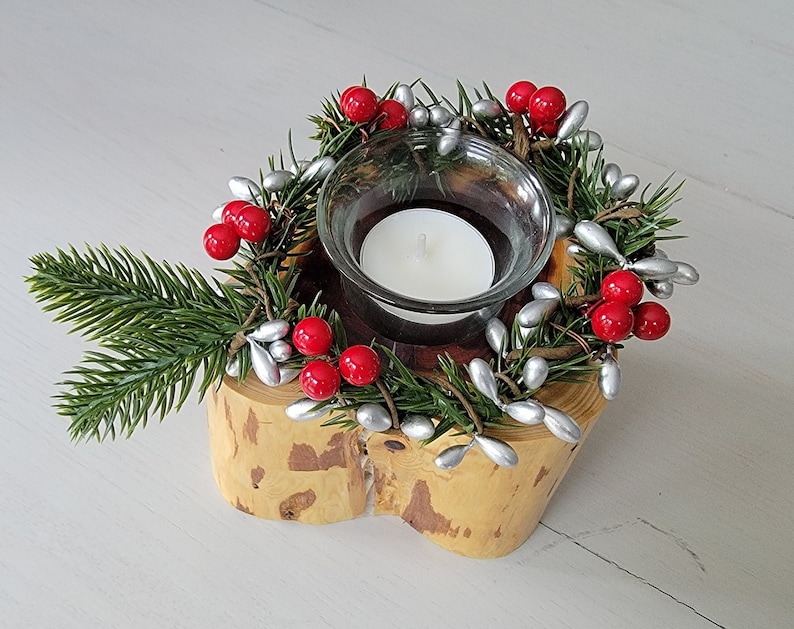 Christmas Cedar Log Candle Holder Wood Candle Holder With Etsy