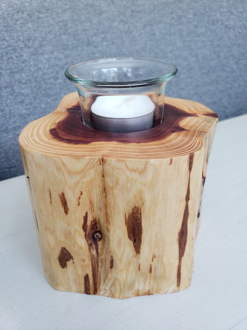 Christmas Cedar Log Candle Holder Wood Candle Holder With Etsy