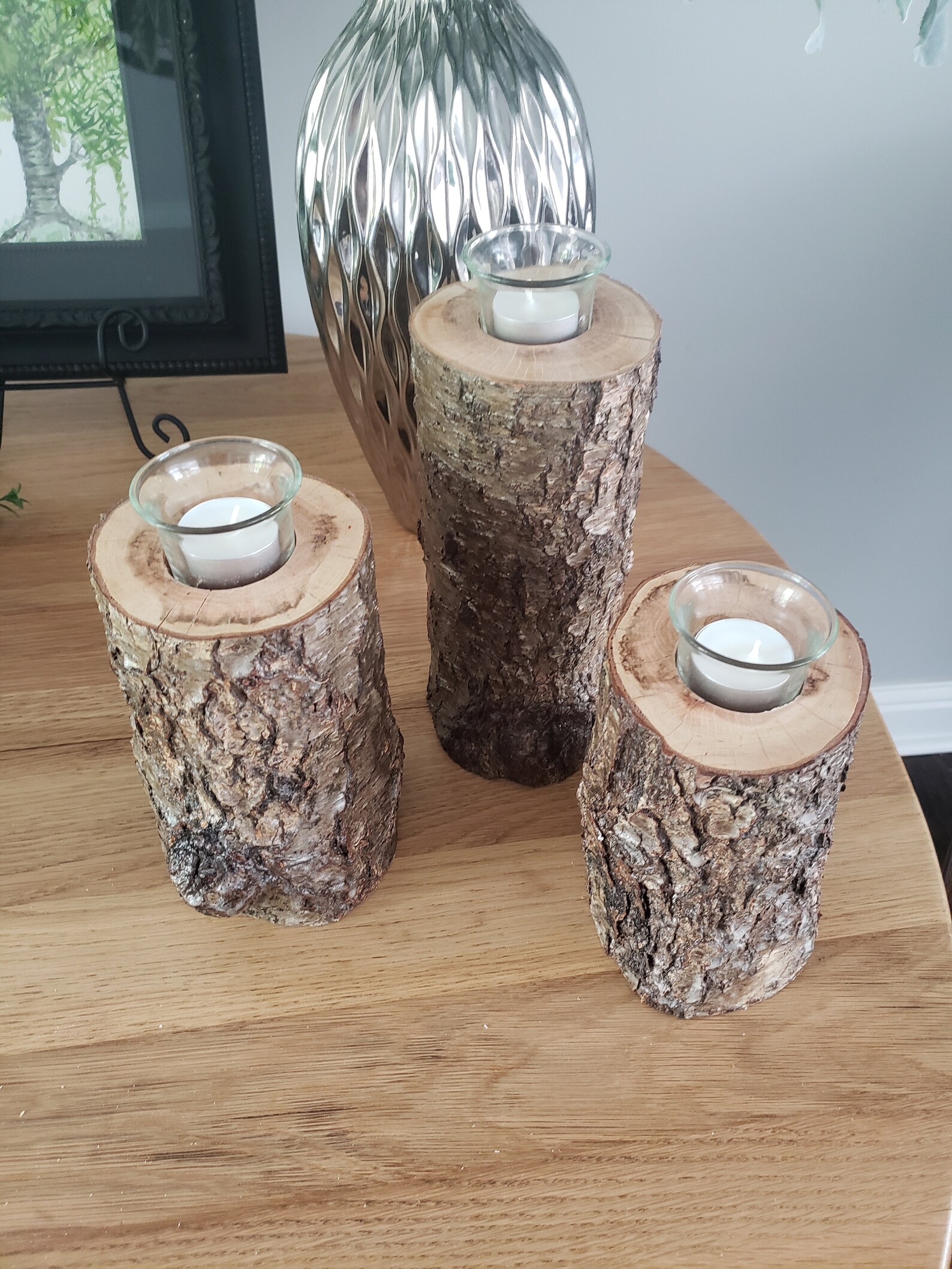 Live edge Log Candle Holder Set of 3 Cherry Wood Etsy