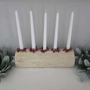 Yule log, Holiday Centerpiece Yule Log, Christmas Centerpiece Yule Log, Rustic Wood Taper Candle Holder, Holiday Log Centerpiece, Natural