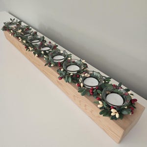 Long Wood Candle, Cedar Wood Glass Candle Holder, 28 Inches Long Candle Holder With 9 Glass Candles, Centerpiece, Fireplace Mantel,