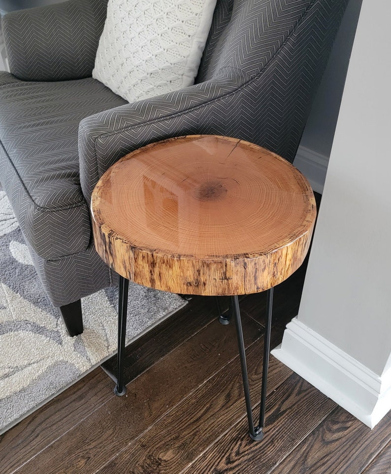 Wood Slice End Table Live Edge Wood End Table Hairpin Legs Etsy