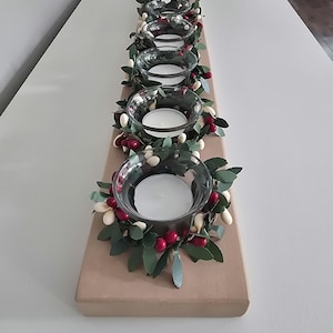 Long Wood Candle, Cedar Wood Glass Candle Holder, 29 Inches Long Candle Holder With 9 Glass Candles, Centerpiece, Fireplace Mantel,