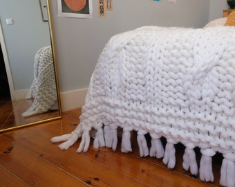 Chunky wool hand knit blanket