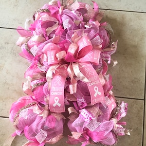Breast Cancer Awareness Wreath – Pink Ribbon Shaped Door Decor – Support & Survivor Gift – Handmade by Olivia and Vines Design