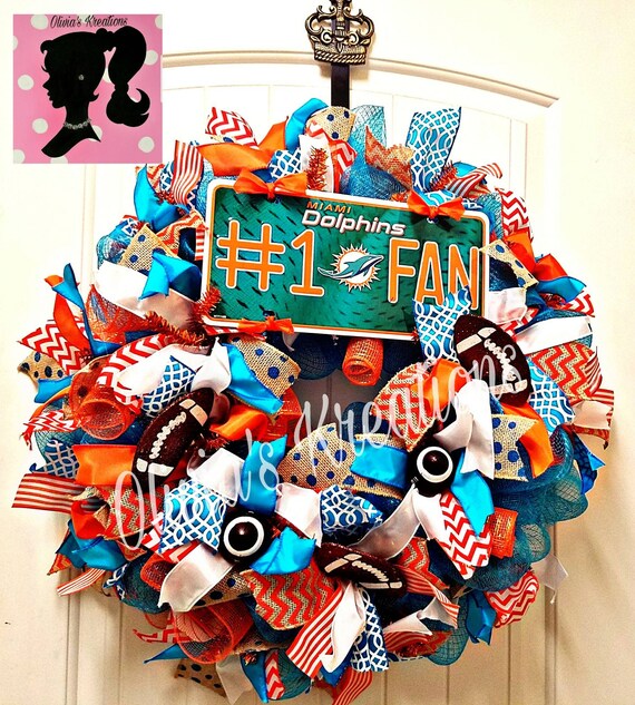 Miami Dolphins Wreath Miami Mesh Wreath Nfl Dolphins Wreath Etsy