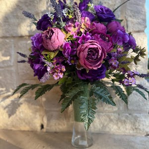 Purple Cemetery Vase Arrangement – Artificial Grave Flowers – Memorial Floral Insert – Silk Flower Arrangement – Graveside Decor