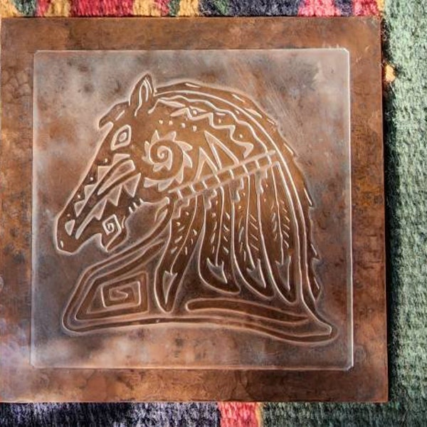 Acid Etched Art, Horse silhouette, decorative copper plate, plaque Made to order. Can use your design for a custom order