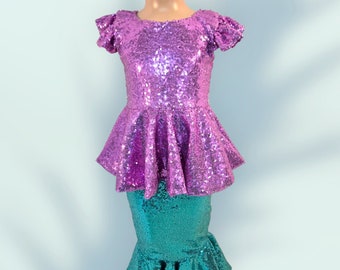 Deluxe Mermaid Sequins Peplum Top and Skirt