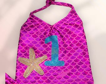 Mermaid Tankini with Sequins Starfish and Personalization Logo ! Add Bottoms!!