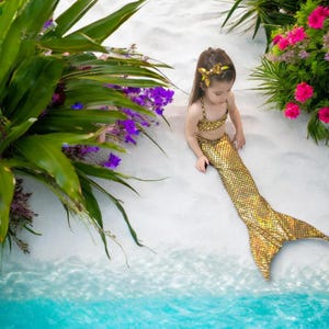 Gold Scales Swimmable /Walkable Mermaid Tail with Invisible Zipper Bottom! Add Monofin /Add Bikini