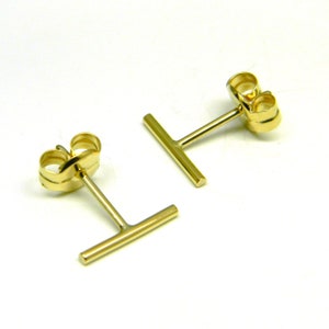 Solid 18K yellow gold bar staple stud earrings,18K gold jewelry,minimal earrings,round stick bar stud earrings