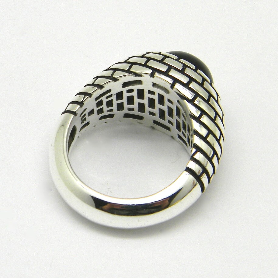 Mens Sterling Silver 925 Brick Wall Enamel Signet Ring Grilled,onyx ...