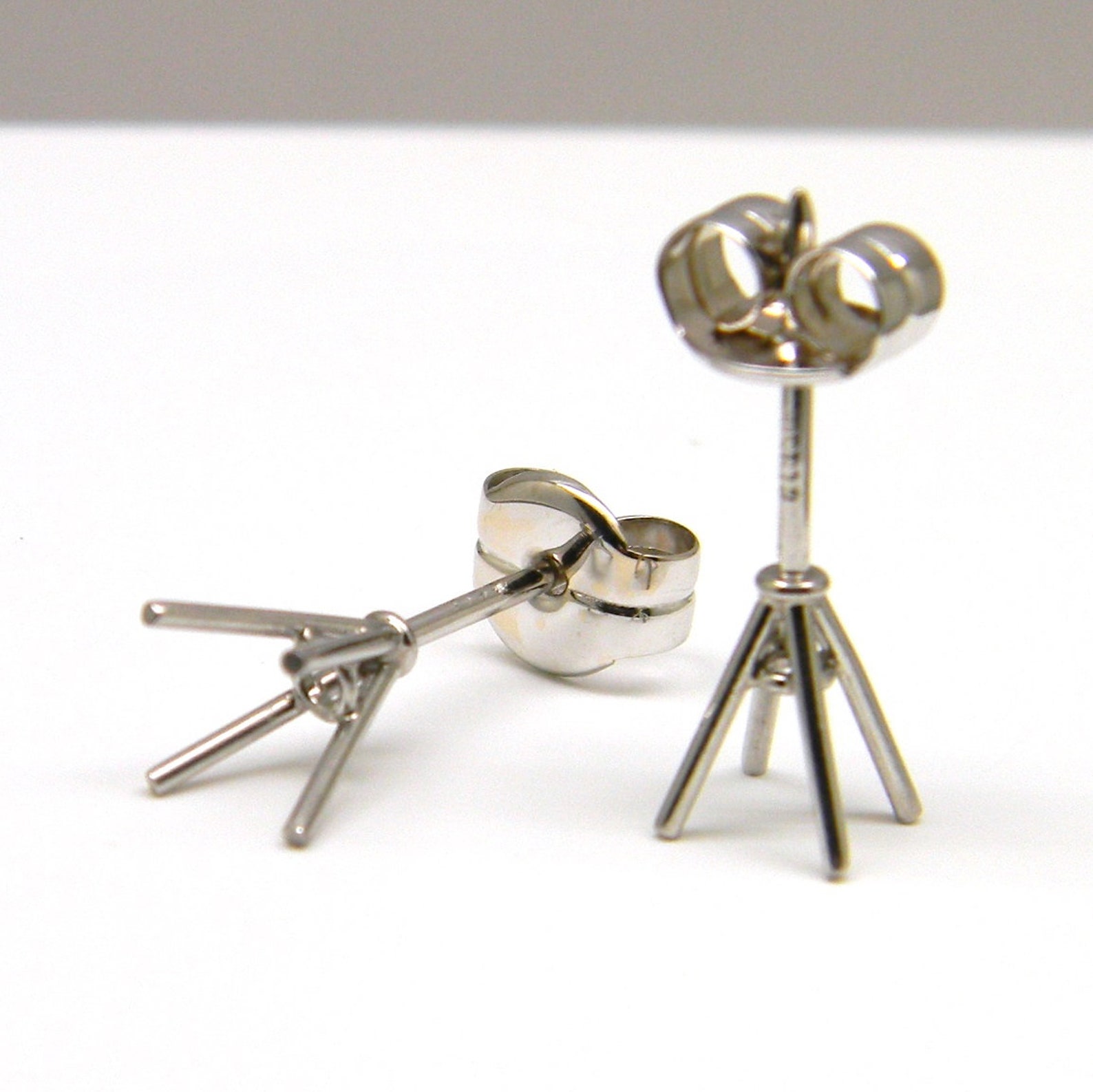 Platinum Stud Earrings Mountings. Pair of Blank Handmade Platinum