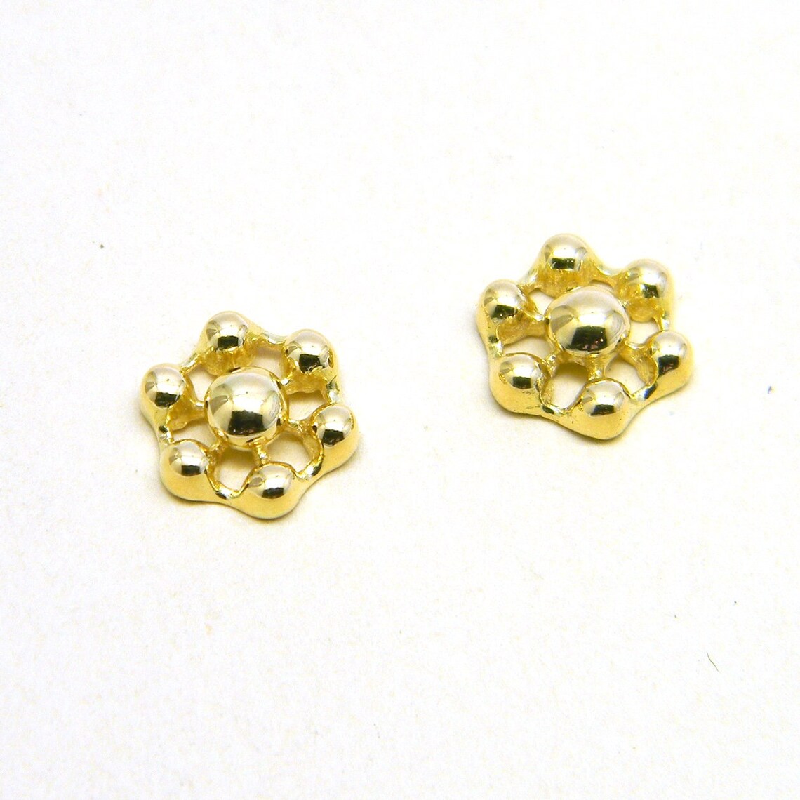 Solid 18K Yellow Gold Ball Cluster Carbon Atom Stud Earrings,hexagon