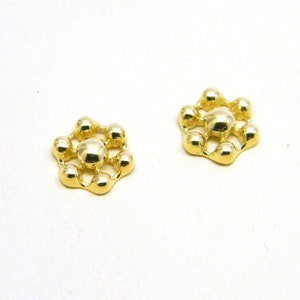 Solid 18K yellow gold ball cluster carbon atom stud earrings,hexagon, dainty gold studs,750 yellow gold