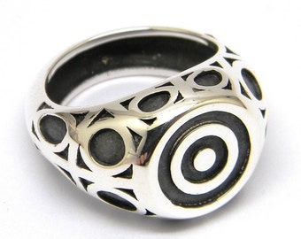 Pour homme en argent 925 chevalière, chevaliere homme, motif bague, bague de gitane, anneau de petit doigt mens, mens cool anneaux, grosse bague, argent chevalière géométrique