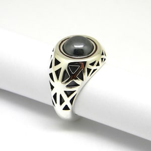 Herren Silber 925 Siegelring, Hämatit Cabochon, anillos de plata, Industrie, Anillos de hombre, chevaliere homme argent, bague ma&#39;onnique