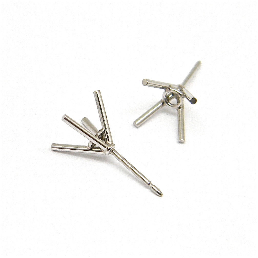 Platinum Stud Earrings Mountings. Pair of Blank Handmade Platinum