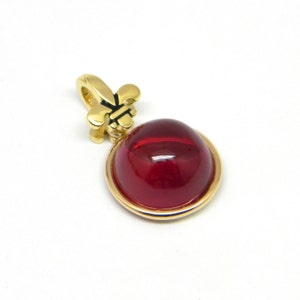18K solid yellow gold ruby cabochon drop of blood pendant, bezel set,fleur de lis bail,ruby necklaces,red ruby jewelry