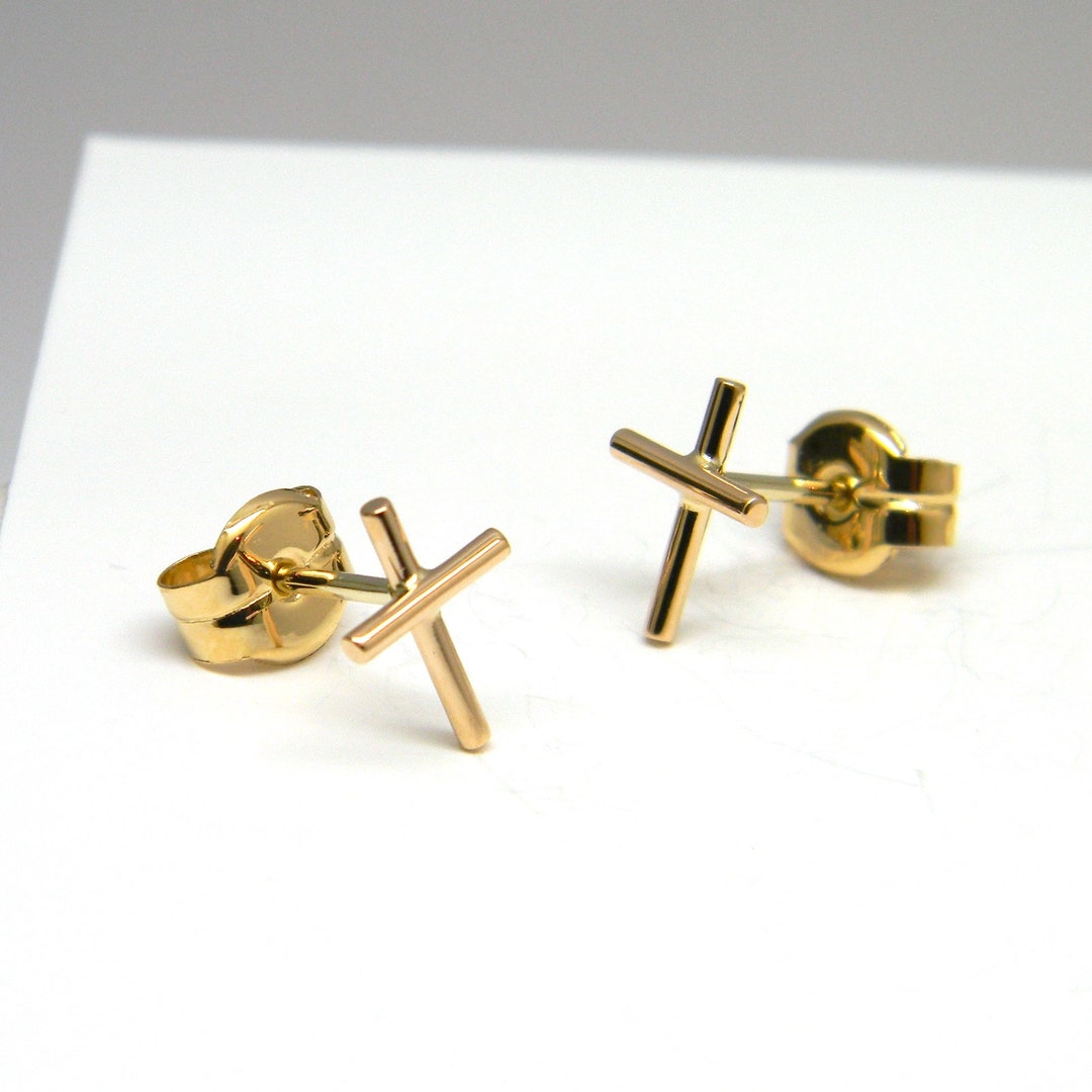 9ct Yellow Gold Solid Cross Stud Earrings main image 0