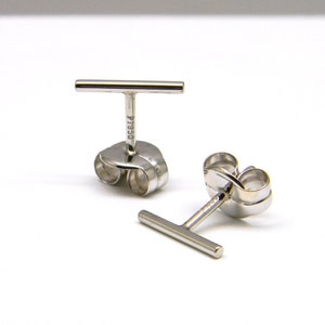 Solid platinum 950 bar stud earrings, solid 18K white gold high quality secure comfort fit 6 mm friction backs,hypoallergenic