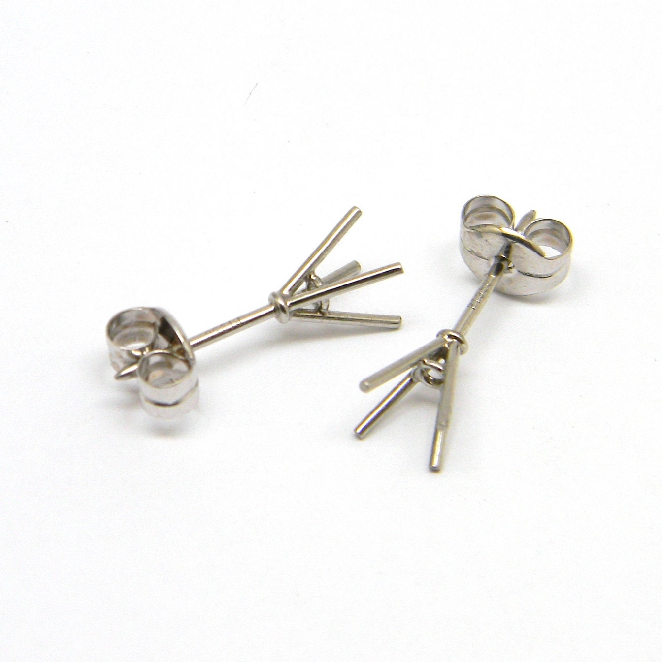 Platinum Stud Earrings Mountings. Pair of Blank Handmade Platinum