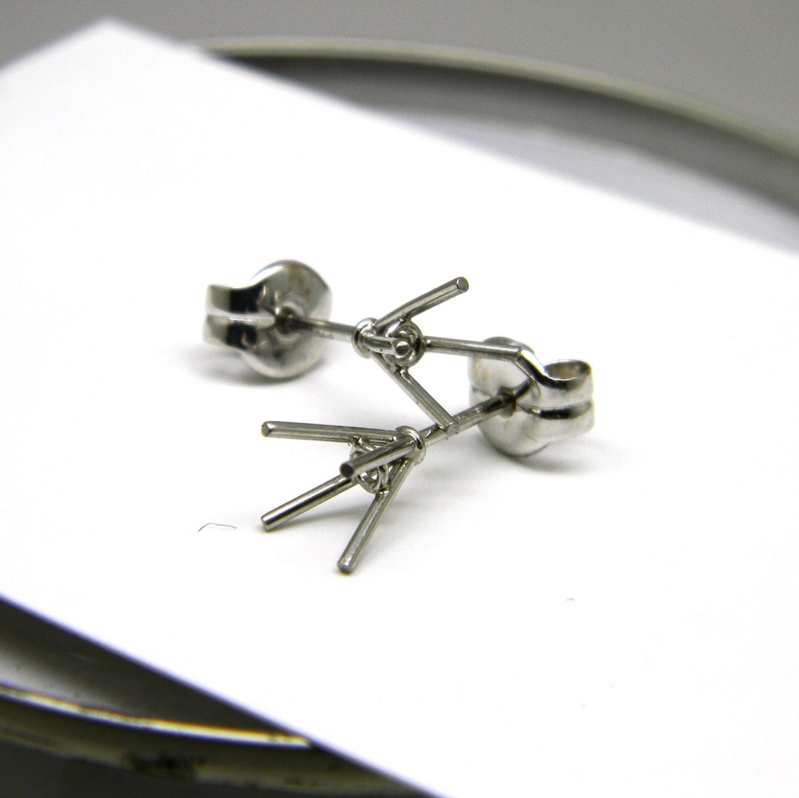Platinum Stud Earrings Mountings. Pair of Blank Handmade Platinum