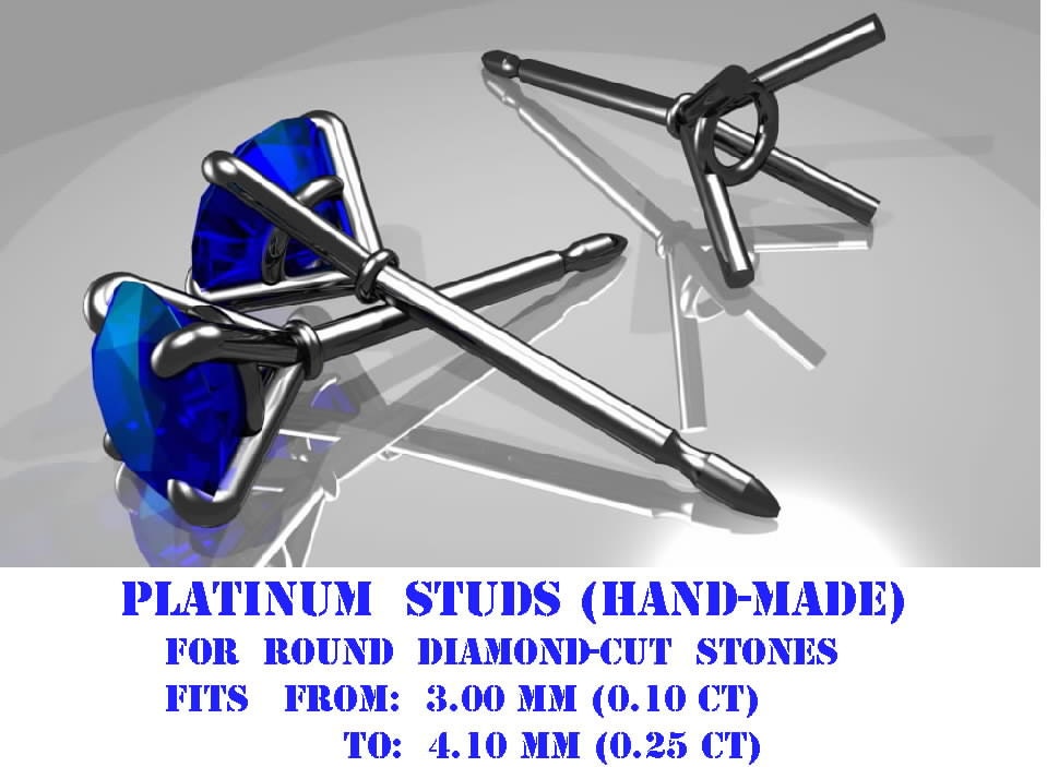 Platinum Stud Earrings Mountings. Pair of Blank Handmade Platinum