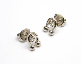 Stud earrings/diamond imitation /sterling silver/rhodium plated/horse shoe studs/modern earrings studs/