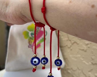 Pulsera de hilo rojo con 7 nudos y ojo turco / Pulsera de protección contra el mal de ojo / Pulsera espiritual ajustable / Pulsera de la buena suerte / Regalo para ella