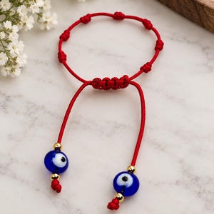 Pulseira de cordão vermelho com 7 nós e olho grego | Pulseira de proteção contra o mau-olhado | Pulseira espiritual ajustável | Pulseira da sorte | Presente para ela