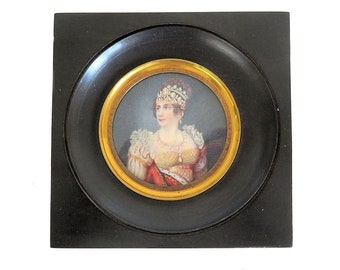 Antique Miniature Portrait Painting Empress Josephine