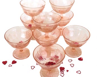 Eight Pink Depression Glass Princess Sherbet Dishes