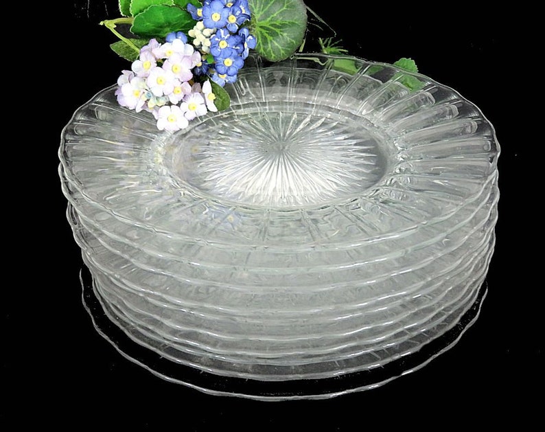 Ten Vintage Heisey Crystal Ribbed Salad Dessert Plates Etsy