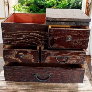 Antique Small Japanese Wooden Tansu Chest Lift Top