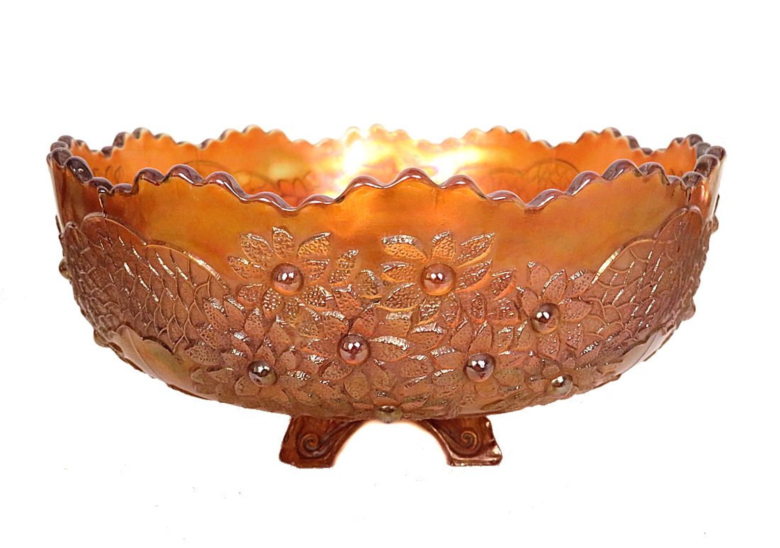 Antique Carnival Glass Five Piece Berry Bowl Set Fenton Orange Etsy