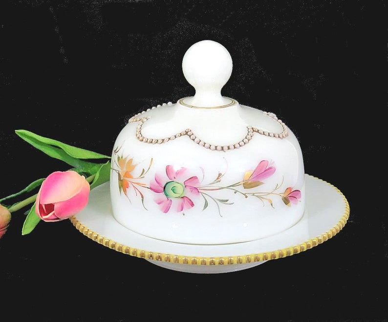 Antique Heisey Beaded Swag Milk Glass Butter Dish Etsy