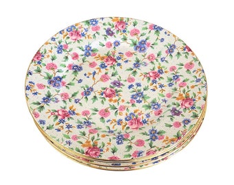 Four Royal Winton Grimwades Old Cottage Chintz Dessert Plates