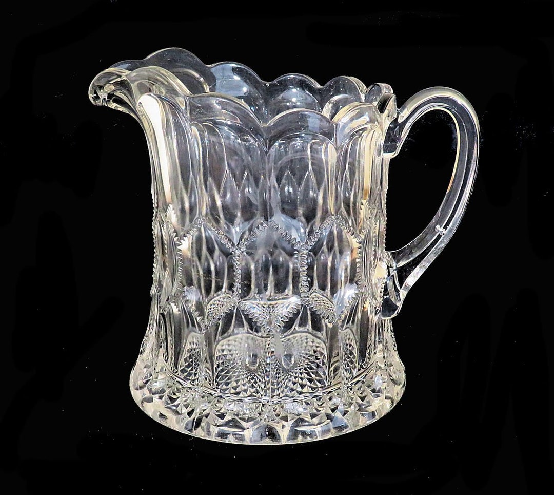 Antique EAPG Pattern Glass Pitcher Sawtooth Chicken Wire Etsy