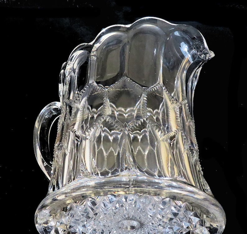 Antique EAPG Pattern Glass Pitcher Sawtooth Chicken Wire Etsy