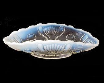 Antique Jewel and Fan Opalescent Banana Boat Dish