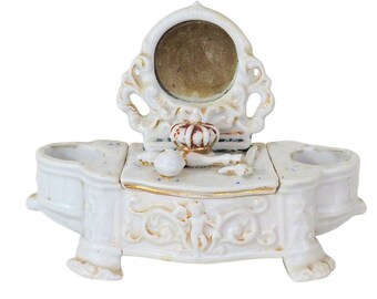 Antique Porcelain Figural Vanity Box or Inkwell