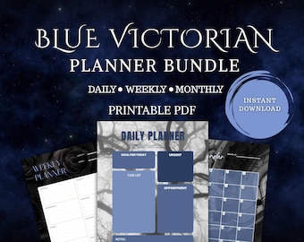 Blue Victorian Planner Bundle | Daily, Weekly, Monthly Organizer (Digital Download)