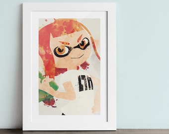 INKLING GIRL poster - Inspired by Splatoon. Watercolor giclée print.